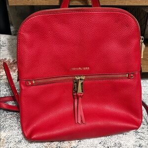 Michael Kors Red Pebbled Leather Backpack with Gold Hardware